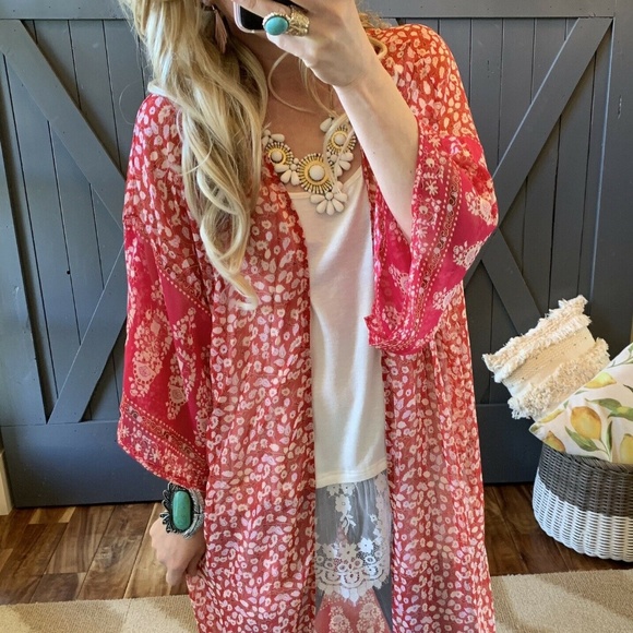 Figleaffashion Jackets & Blazers - Boutique Chiffon Floral Kimono Duster Maxi Jacket